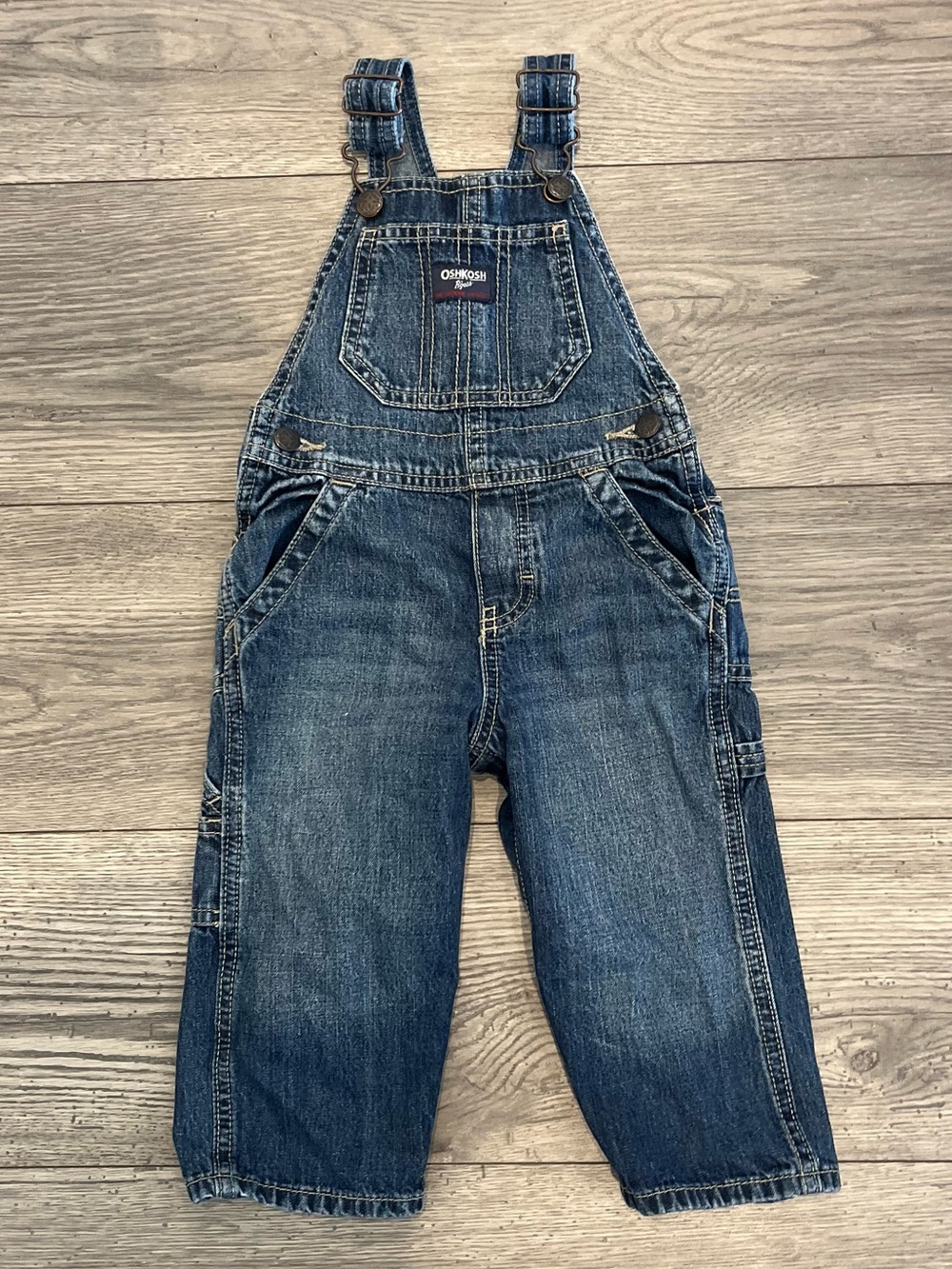 OshKosh B'gosh Vestbak Baby Boy Vintage Dark Blue Denim Bib Overalls 18 Months